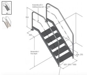 Metalen zwembadtrap die wat gemakkelijker is